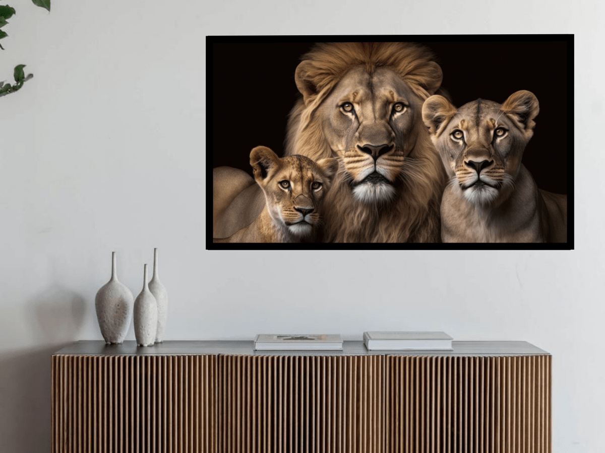 Majestic Lion Family Wall Art – Strength, Unity & Royal Elegance - Memories InsiteLOIN FAMILY WALL FRAME -BLACK / 20*20 INCH